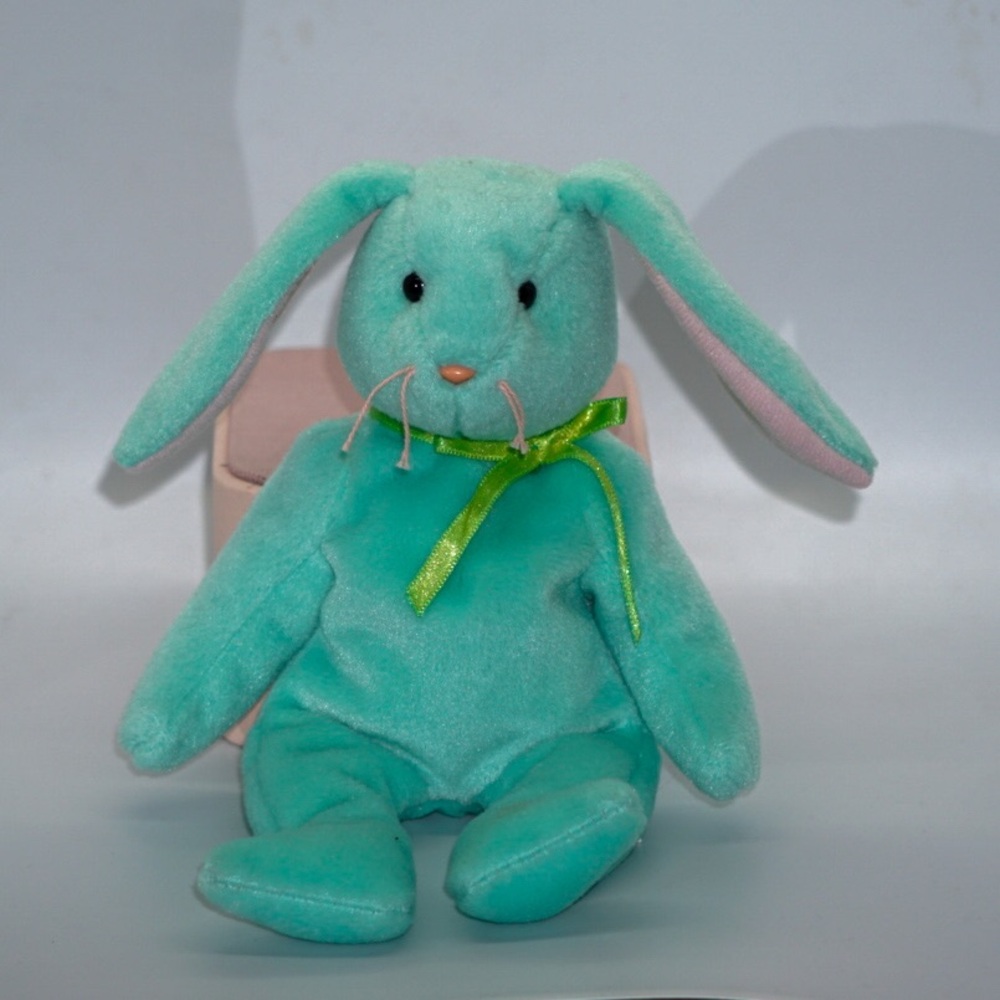 MISPRINT Ty Beanie Baby Hippity Bunny Retired 1996 Green Plush with Tag